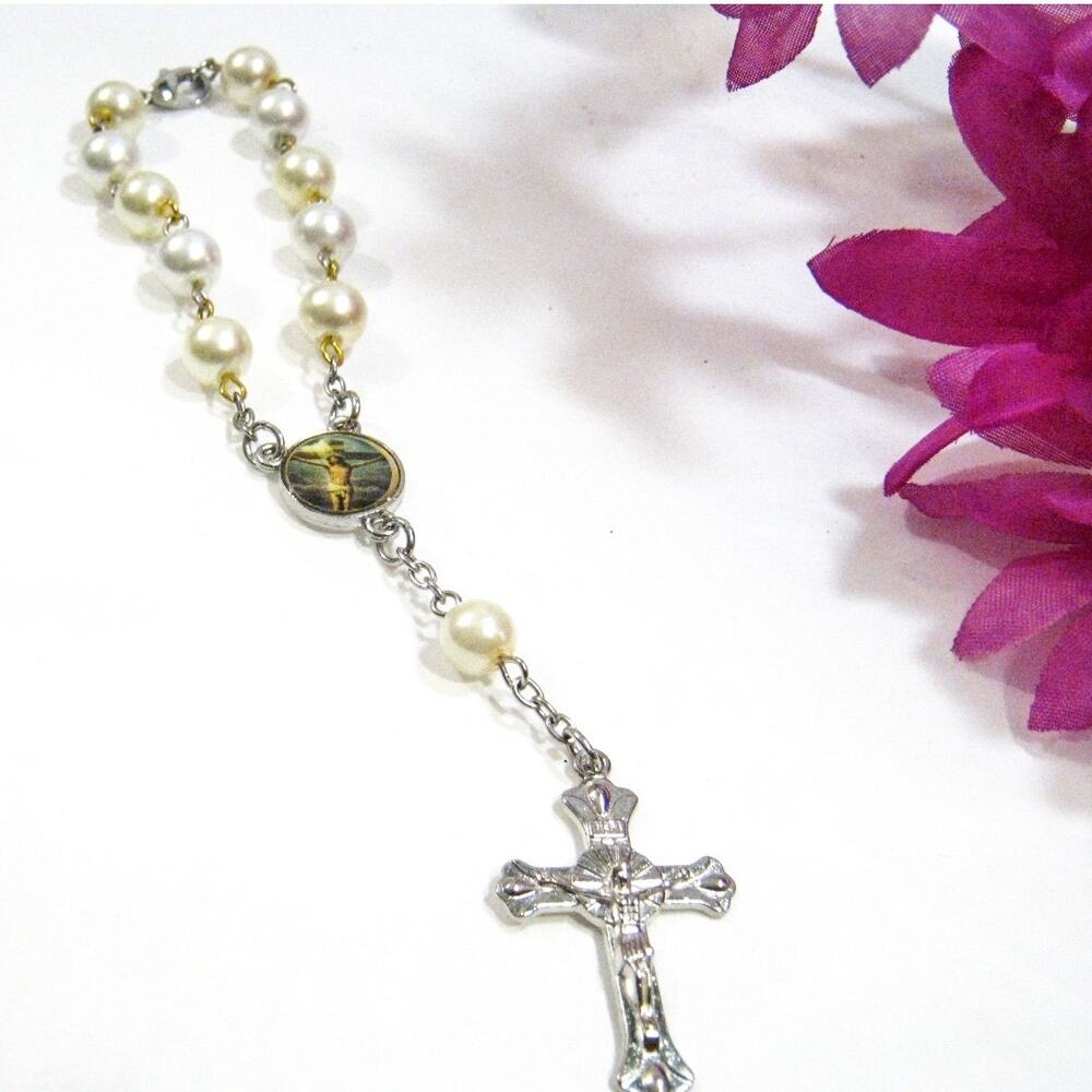 Handmade Car Rearview Mirror Catholic Rosary Christian Religious Prayer Beads